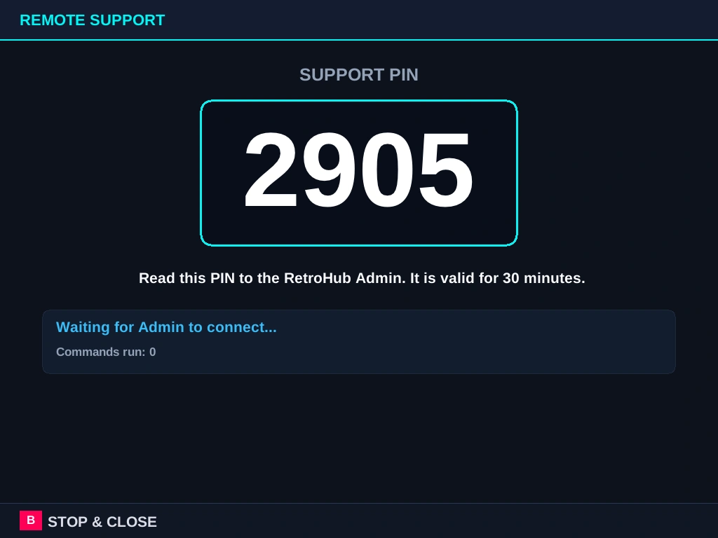 Hỗ trợ từ xa bằng mã PIN RetroHub